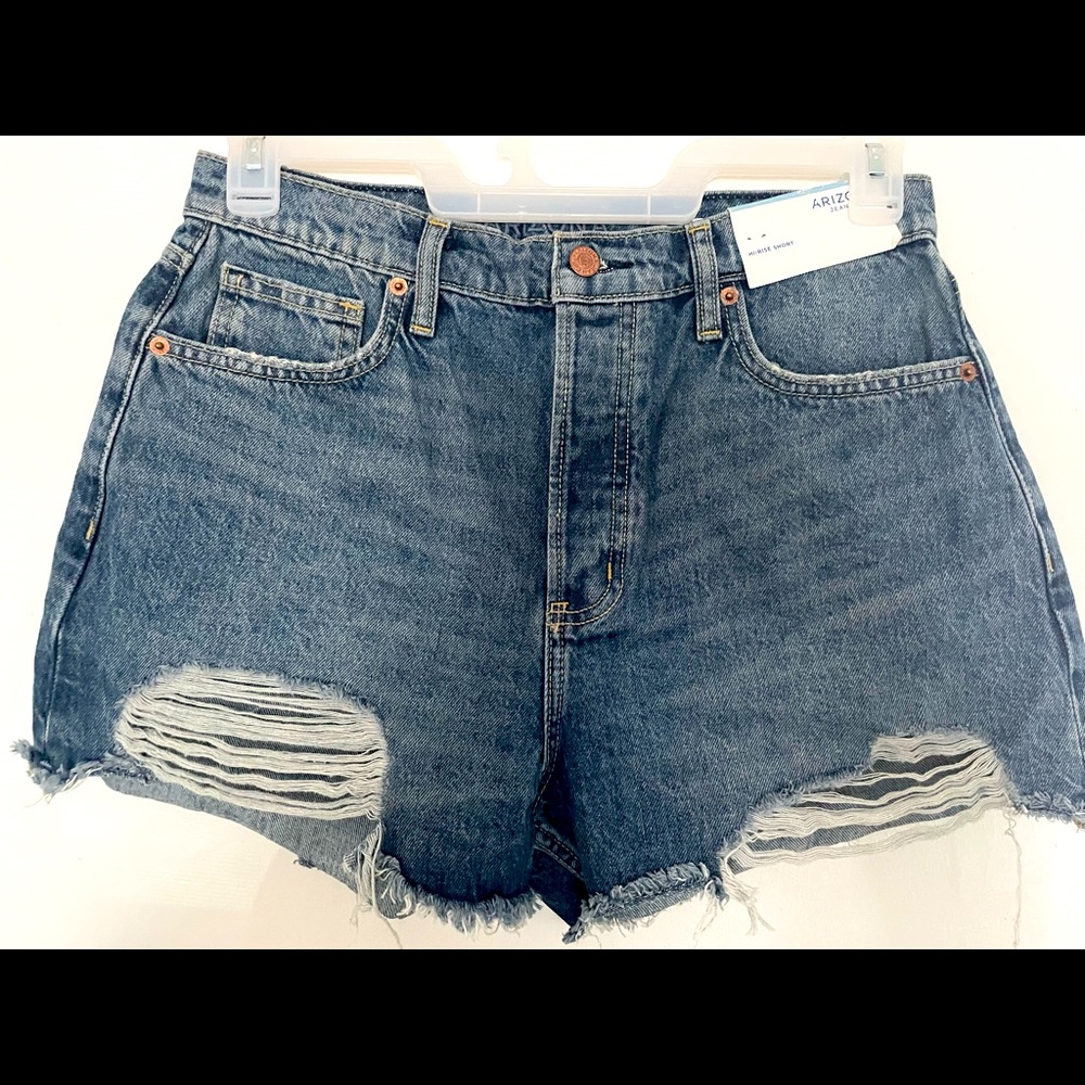 High rise Jean shorts distressed raw hem